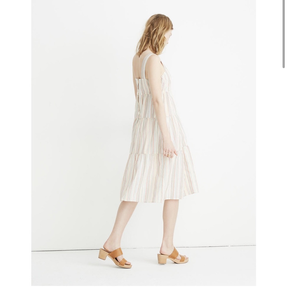 Madewell Tiered Midi Dress in Textured Rainbow Stripe (Size 00) - Picture 2 of 12
